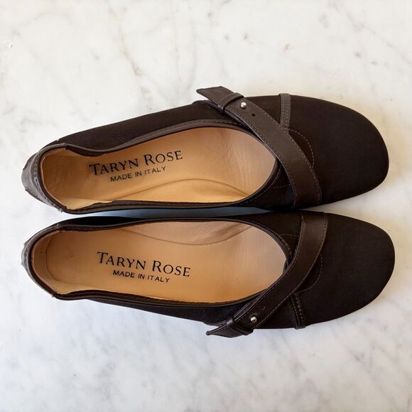 Taryn Rose Made in Italy Brown Leather/Fabric Womens 6 Wedge Comfort Shoes Women - Picture 7 of 8